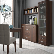 Load image into Gallery viewer, Imperial Dark Mahogany Melamine Tall Glazed 1 Door 2 Drawer Narrow Display Cabinet