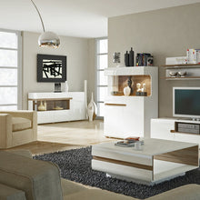 Load image into Gallery viewer, Chelsea Living White Low Wide Display Cabinet with a Truffle Oak Trim