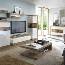 Load image into Gallery viewer, Lyon Riviera Oak/White High Gloss Tall Narrow Display Cabinet (Left Hand)