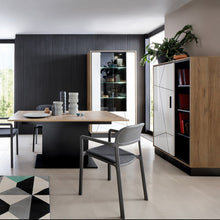 Load image into Gallery viewer, Brolo Tall Wide Glazed, Walnut Display Cabinet with White and Dark Panel Finish