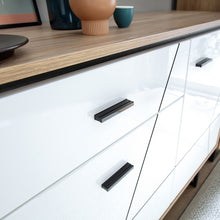 Load image into Gallery viewer, Brolo 3 Door 1 Drawer Wide Walnut Sideboard with White and Dark Panel Finish