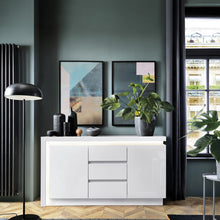 Load image into Gallery viewer, Lyon White High Gloss 2 Door 3 Drawer Sideboard with LED Lighting