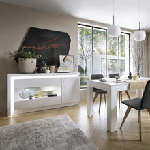 Load image into Gallery viewer, Lyon White High Gloss 3 Door Glazed Sideboard with LED Lighting