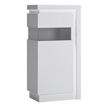 Load image into Gallery viewer, Lyon White High Gloss Short Narrow Display Cabinet with LED Lighting (Left Hand)