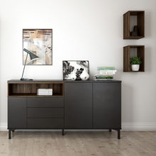 Load image into Gallery viewer, Roomers Black/Walnut 3 Drawers 3 Doors Sideboard