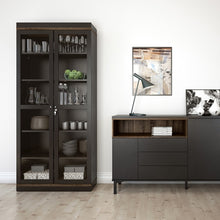 Load image into Gallery viewer, Roomers Black/Walnut Glazed 2 Doors Display Cabinet