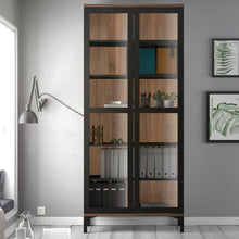 Load image into Gallery viewer, Roomers Black/Walnut Glazed 2 Doors Display Cabinet