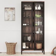 Load image into Gallery viewer, Roomers Black/Walnut Glazed 2 Doors Display Cabinet