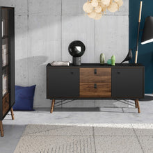 Load image into Gallery viewer, Ry Matt Black/Walnut 2 Doors Drawers Sideboard