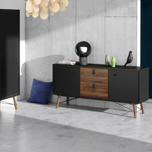 Load image into Gallery viewer, Ry Matt Black/Walnut 2 Doors Drawers Sideboard