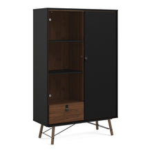 Load image into Gallery viewer, Ry Matt Black/Walnut Display Cabinet 1 Door 1 Glass Door 1 Drawer