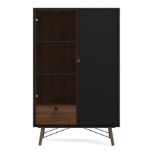 Load image into Gallery viewer, Ry Matt Black/Walnut Display Cabinet 1 Door 1 Glass Door 1 Drawer