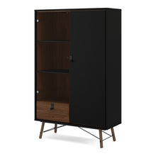 Load image into Gallery viewer, Ry Matt Black/Walnut Display Cabinet 1 Door 1 Glass Door 1 Drawer