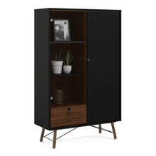 Load image into Gallery viewer, Ry Matt Black/Walnut Display Cabinet 1 Door 1 Glass Door 1 Drawer