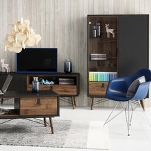Load image into Gallery viewer, Ry Matt Black/Walnut Display Cabinet 1 Door 1 Glass Door 1 Drawer