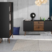 Load image into Gallery viewer, Ry Matt Black/Walnut Display Cabinet 1 Door 1 Glass Door 1 Drawer