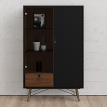 Load image into Gallery viewer, Ry Matt Black/Walnut Display Cabinet 1 Door 1 Glass Door 1 Drawer