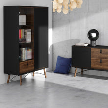 Load image into Gallery viewer, Ry Matt Black/Walnut 1 Door 2 Drawers Sideboard