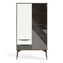 Load image into Gallery viewer, Fur Grey, White and Walnut 1 Door 1 Glass Door 2 Drawers China Display Cabinet