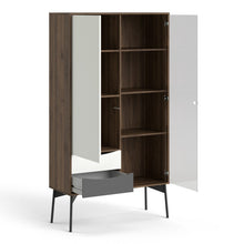 Load image into Gallery viewer, Fur Grey, White and Walnut 1 Door 1 Glass Door 2 Drawers China Display Cabinet