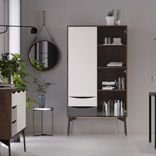 Load image into Gallery viewer, Fur Grey, White and Walnut 1 Door 1 Glass Door 2 Drawers China Display Cabinet