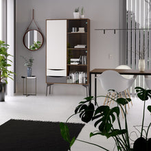 Load image into Gallery viewer, Fur Grey, White and Walnut 1 Door 1 Glass Door 2 Drawers China Display Cabinet