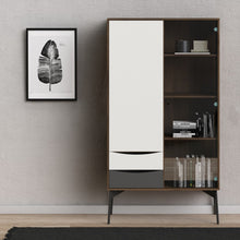 Load image into Gallery viewer, Fur Grey, White and Walnut 1 Door 1 Glass Door 2 Drawers China Display Cabinet