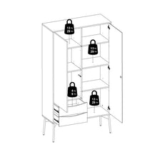Load image into Gallery viewer, Fur Grey and White 1 Door 1 Glass Door 2 Drawers China Display Cabinet