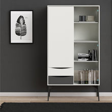 Load image into Gallery viewer, Fur Grey and White 1 Door 1 Glass Door 2 Drawers China Display Cabinet